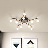 Metal Flush Mount Ceiling Lamp For Adult Bedroom & Living Room - Long Arm Design Romantic Lighting