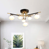 Contemporary Gold Oval Shade Ceiling Fixture - Dining Room Glass & Metal Semi Flush Mount Light