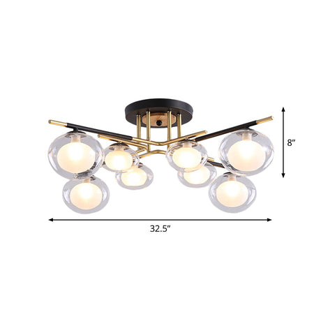 Contemporary Gold Oval Shade Ceiling Fixture - Dining Room Glass & Metal Semi Flush Mount Light
