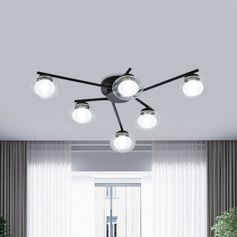 Sleek Metal Semi Flush Mount Ceiling Lamp With Multi - Head And Oval Shade - Stylish Lighting For