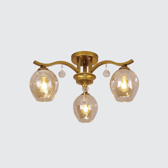 Modern Smoke Glass Bud Semi Ceiling Mount Light For Restaurants & Hotels - 3 - Light Crystal Lamp