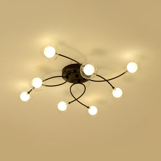 Romantic Twist Arm Black Ceiling Light: Multi - Head Semi Flushmount For Living Room