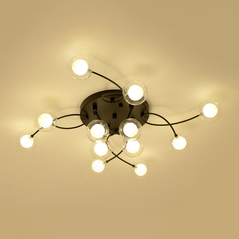 Romantic Twist Arm Black Ceiling Light: Multi - Head Semi Flushmount For Living Room