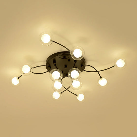 Romantic Twist Arm Black Ceiling Light: Multi - Head Semi Flushmount For Living Room