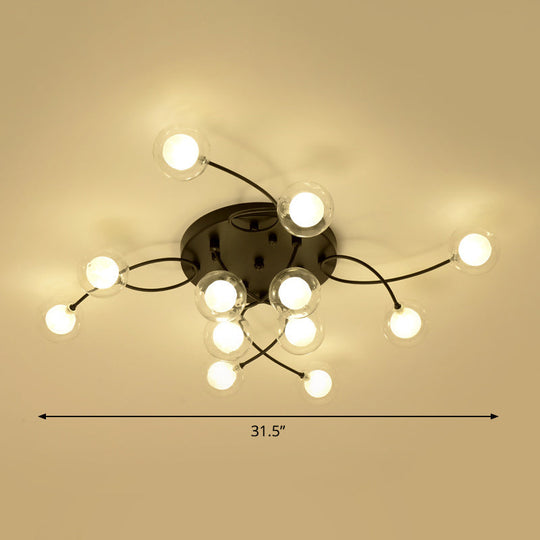 Romantic Twist Arm Black Ceiling Light: Multi - Head Semi Flushmount For Living Room