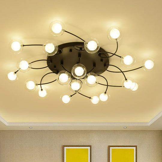 Romantic Twist Arm Black Ceiling Light: Multi - Head Semi Flushmount For Living Room 20 /
