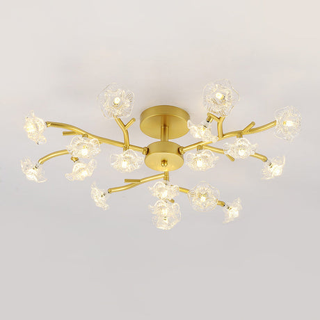 Contemporary Gold Metallic Blossom Branch Ceiling Lamp For Dining Room