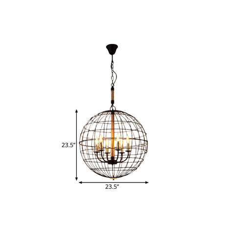 Vintage Globe Hanging Lamp With 3/4/6 Lights & Golden Iron Frame For Dining Room
