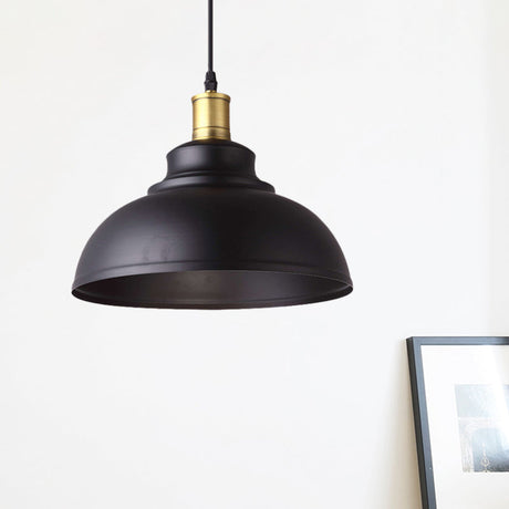 Vintage Style Black Metal Pendant Lamp With Plug-In Cord - 1 Light Bowl Shade Hanging For
