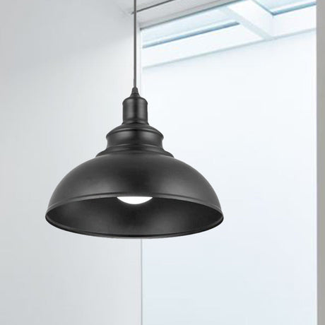 Vintage Style Metallic Black Dome Pendant Lamp With Plug-In Cord