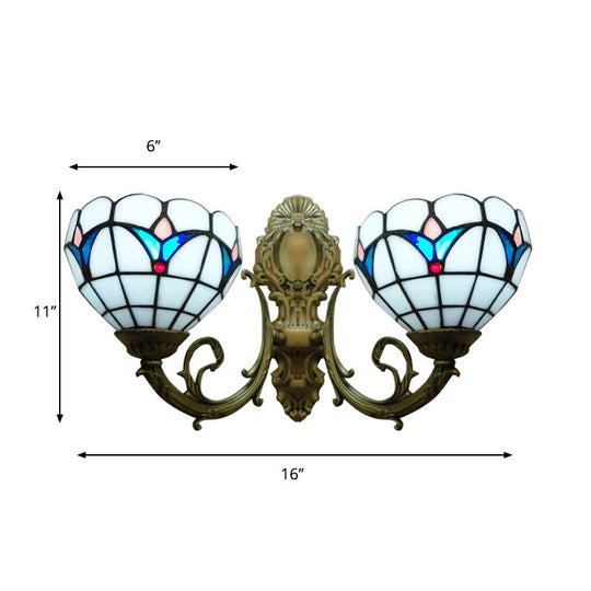 Traditional Tiffany White Stained Glass Wall Sconce With 2 Domed Heads - Ideal For Hotels