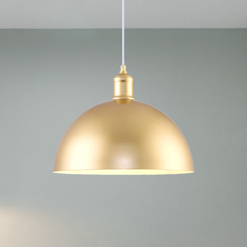Vintage Industrial Hanging Lamp With Metallic Golden Dome Shade And 1 Bulb 12/16 Inch Width Gold /