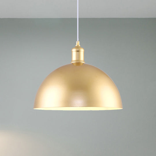 Vintage Industrial Hanging Lamp With Metallic Golden Dome Shade And 1 Bulb 12/16 Inch Width Gold /