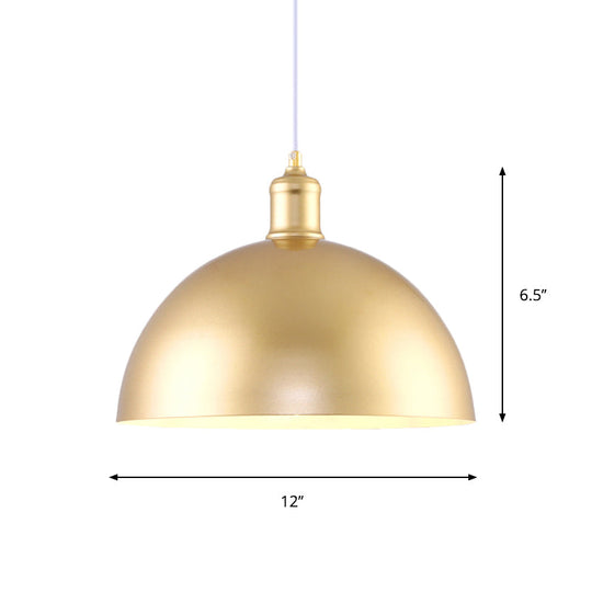 Vintage Industrial Hanging Lamp With Metallic Golden Dome Shade And 1 Bulb 12/16 Inch Width