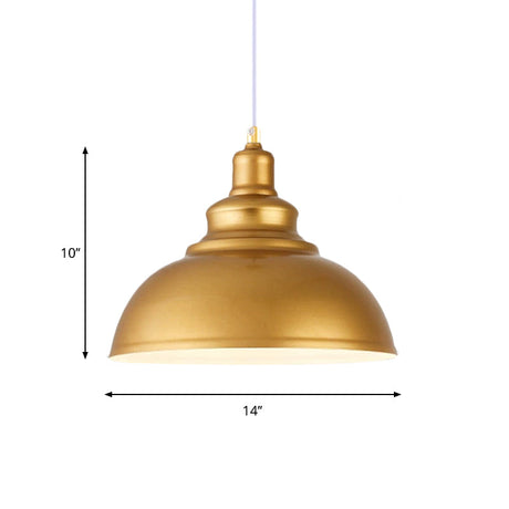 Mid-Century Metal Domed Pendant Ceiling Light With Adjustable Cord - Gold Finish 1 Head Ideal For