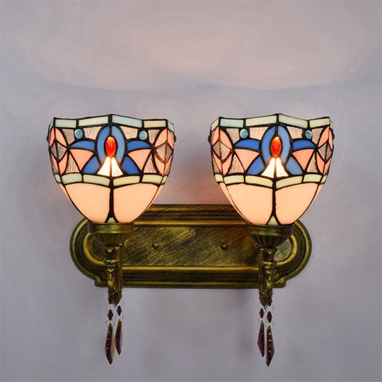Tiffany Style Vintage Wall Sconce - Stained Glass With 2 Lights Antique Bronze Bedroom Décor