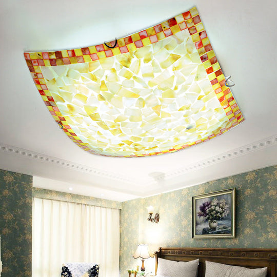 16’/12’W Convex Tiffany Style Stained Glass Flush Bedroom Light In Beige / 12’