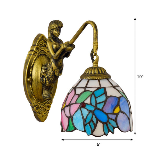 Multicolor Stained Glass Wall Sconce - Tiffany Style Blue-Pink Bowl Design