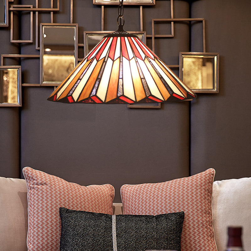Brown Tiffany Hanging Pendant Light: Stained Art Glass Ceiling Fixture For Living Room