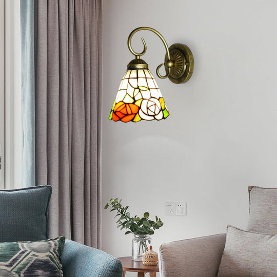 Rose Stained Glass Wall Light - Tiffany 1 Head Antique Bronze Sconce