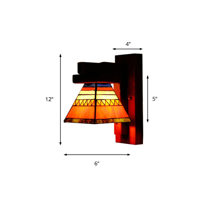 Tiffany Traditional Orange Stained Glass Wall Lamp - Craftsman Style For Bedroom