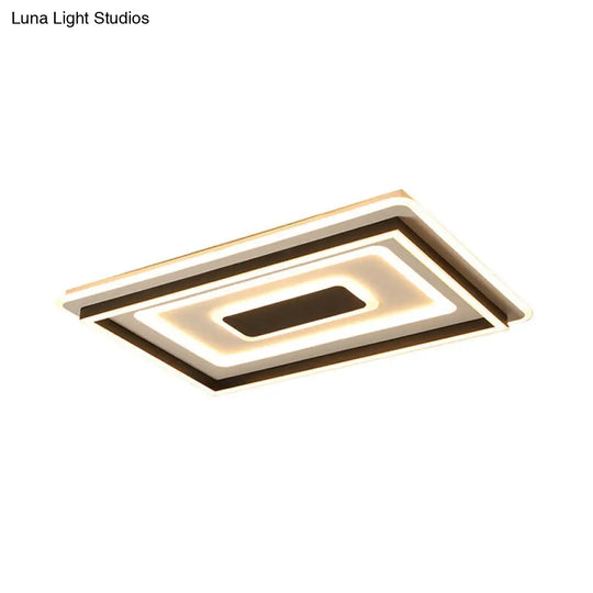18’/21.5’/35.5’ Wide Led Flush Mount Light - Black Square/Rectangular Fixture For Living Room