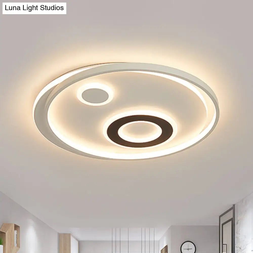 18/21.5 Dia Led Flush Lamp Kit - Modern Metallic White Ceiling Light With Warm/White