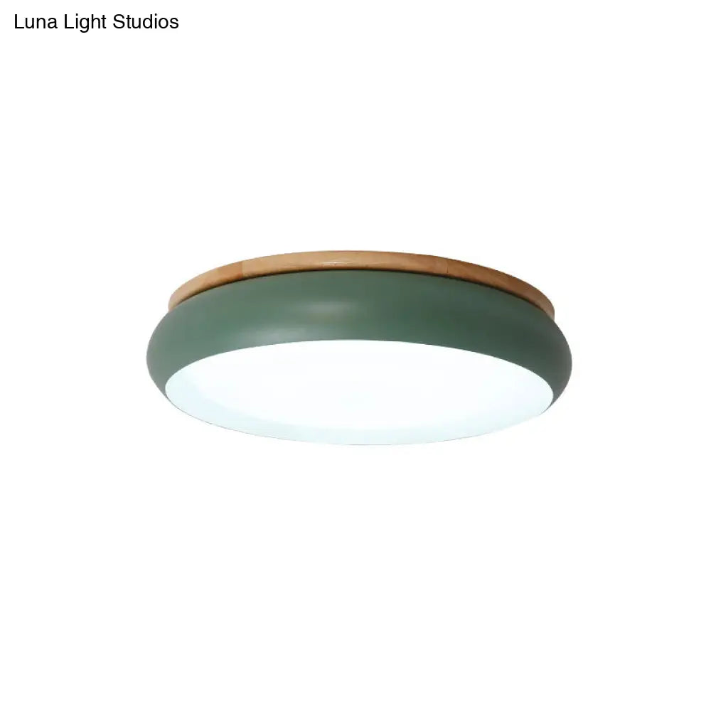 18’/21.5’ Dia Led Flush Mount Drum Lamp In Macaron Wood White/Pink/Green - White/Warm/Natural Light