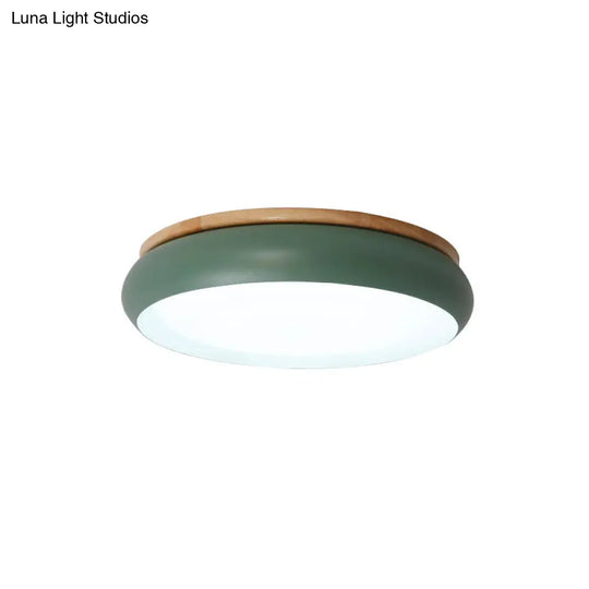 18’/21.5’ Dia Led Flush Mount Drum Lamp In Macaron Wood White/Pink/Green - White/Warm/Natural Light