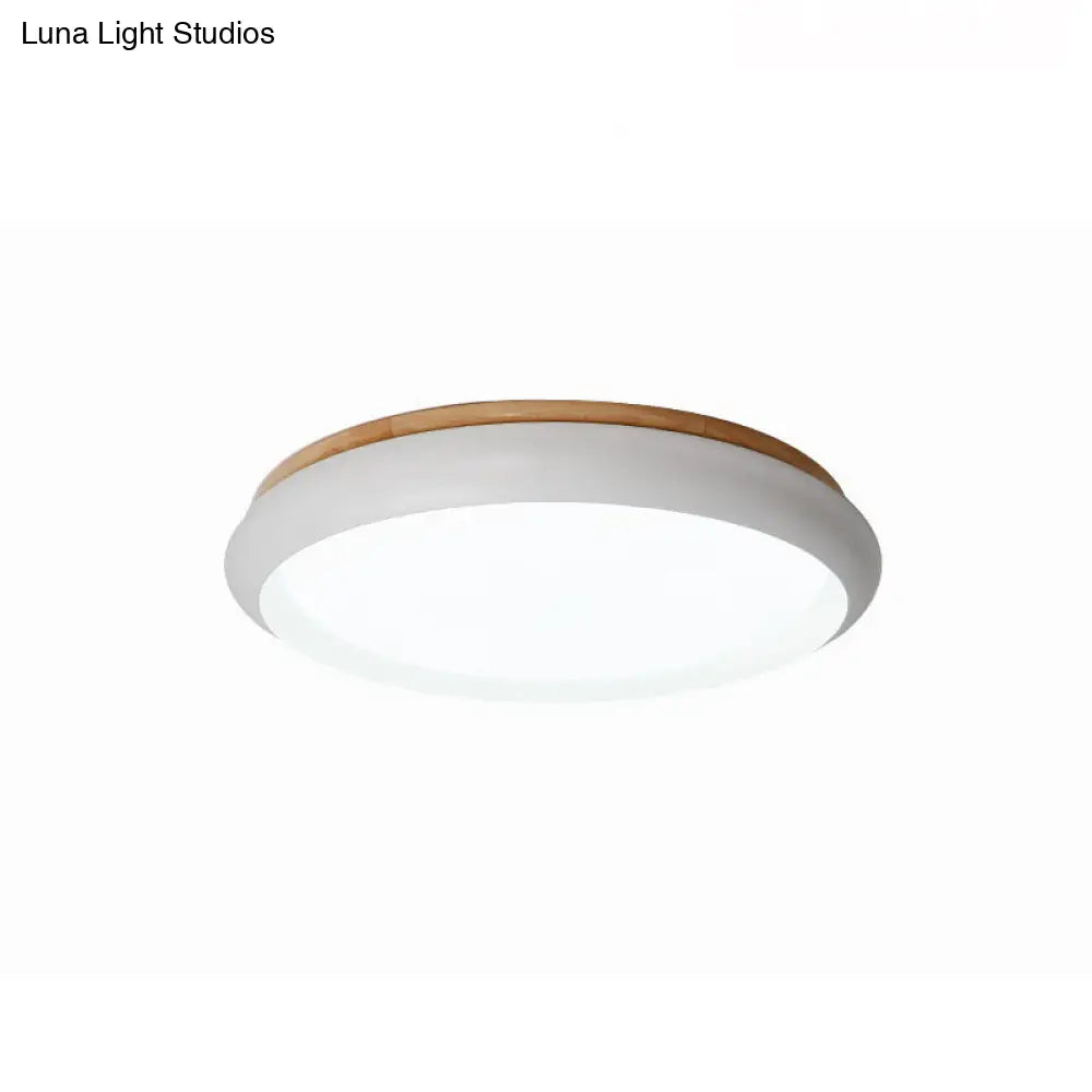 18’/21.5’ Dia Led Flush Mount Drum Lamp In Macaron Wood White/Pink/Green - White/Warm/Natural Light