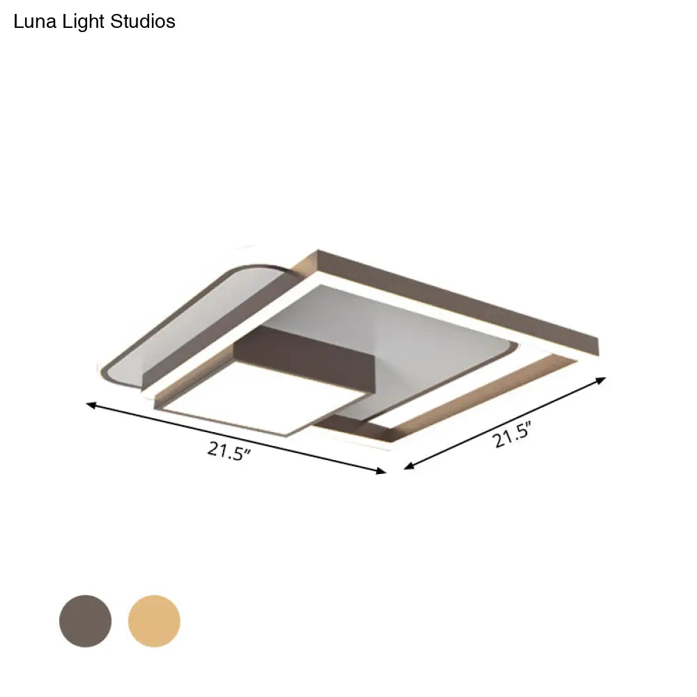 18/21.5 Inch Led Flush Mount Bedroom Light In Gold/White - Square Metal Fixture