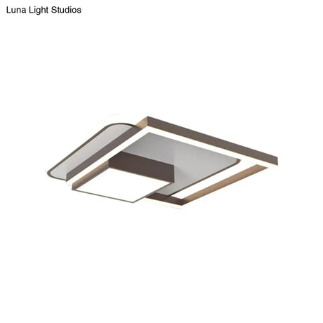 18/21.5 Inch Led Flush Mount Bedroom Light In Gold/White - Square Metal Fixture