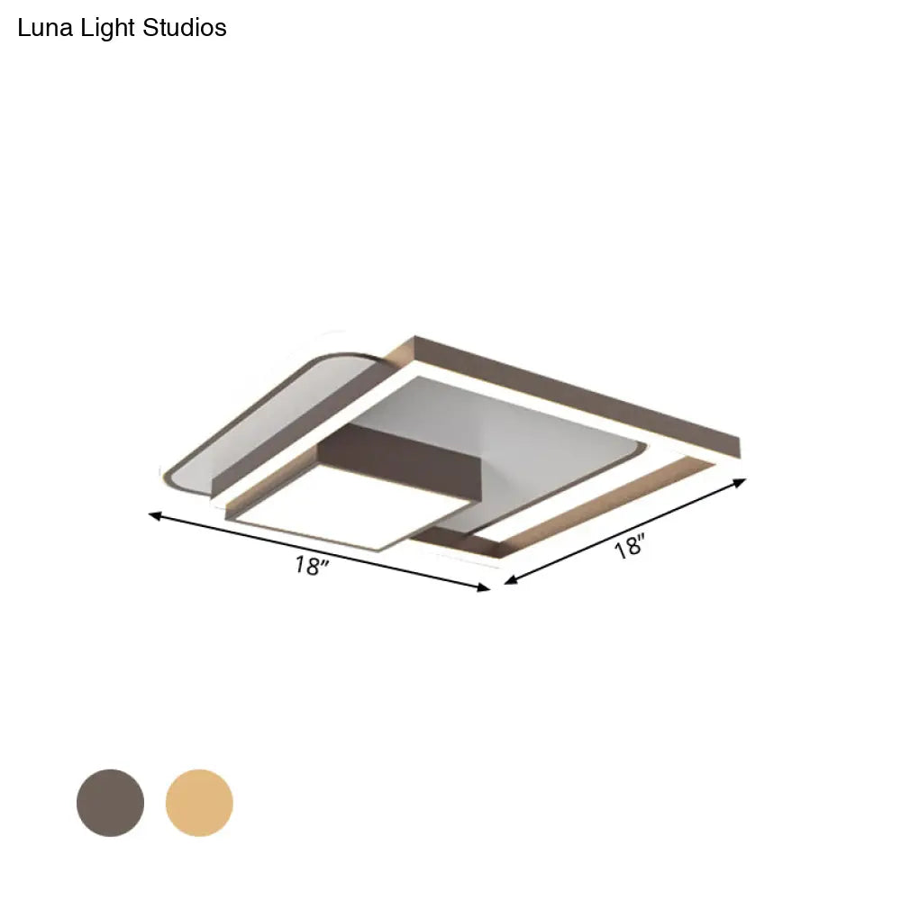 18/21.5 Inch Led Flush Mount Bedroom Light In Gold/White - Square Metal Fixture