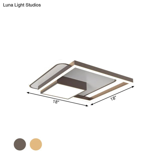 18/21.5 Inch Led Flush Mount Bedroom Light In Gold/White - Square Metal Fixture