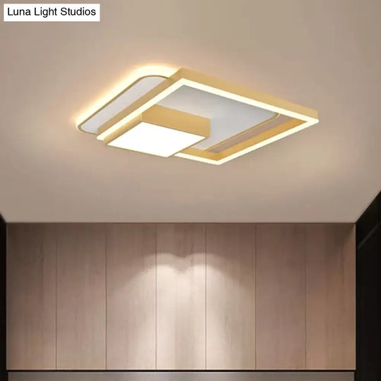 18/21.5 Inch Led Flush Mount Bedroom Light In Gold/White - Square Metal Fixture Gold / 18
