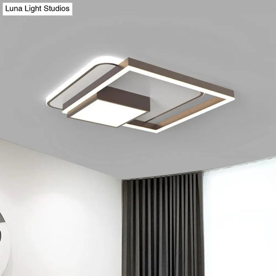 18/21.5 Inch Led Flush Mount Bedroom Light In Gold/White - Square Metal Fixture