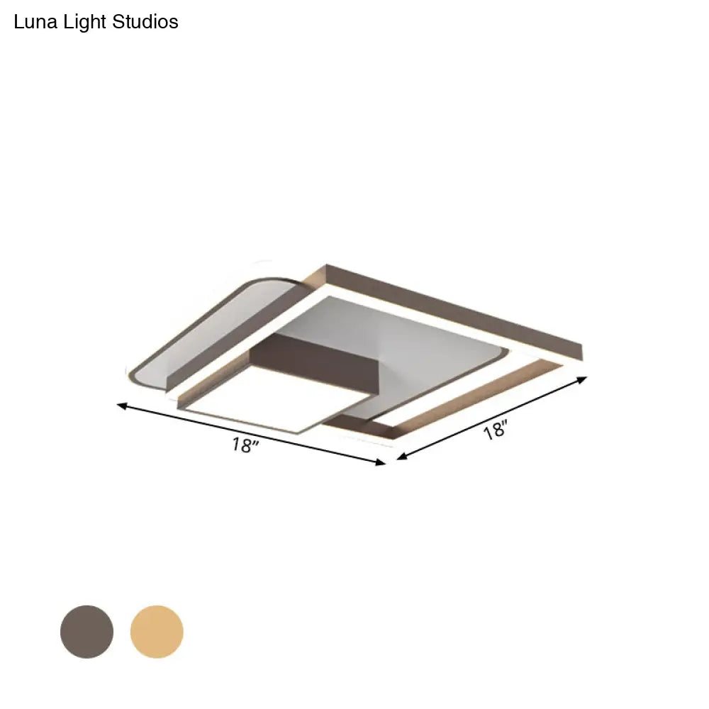 18/21.5 Inch Led Flush Mount Bedroom Light In Gold/White - Square Metal Fixture