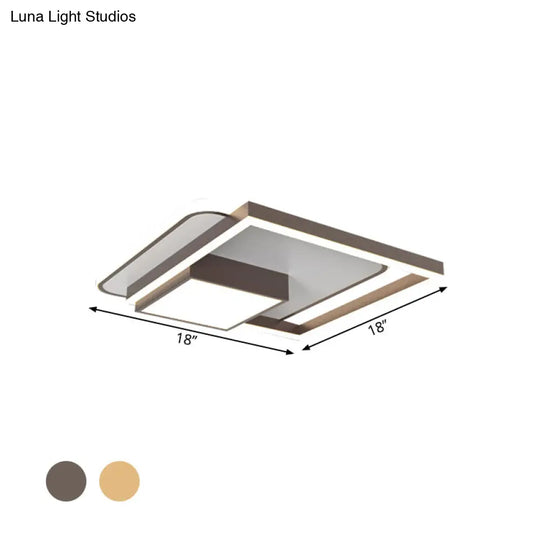 18/21.5 Inch Led Flush Mount Bedroom Light In Gold/White - Square Metal Fixture