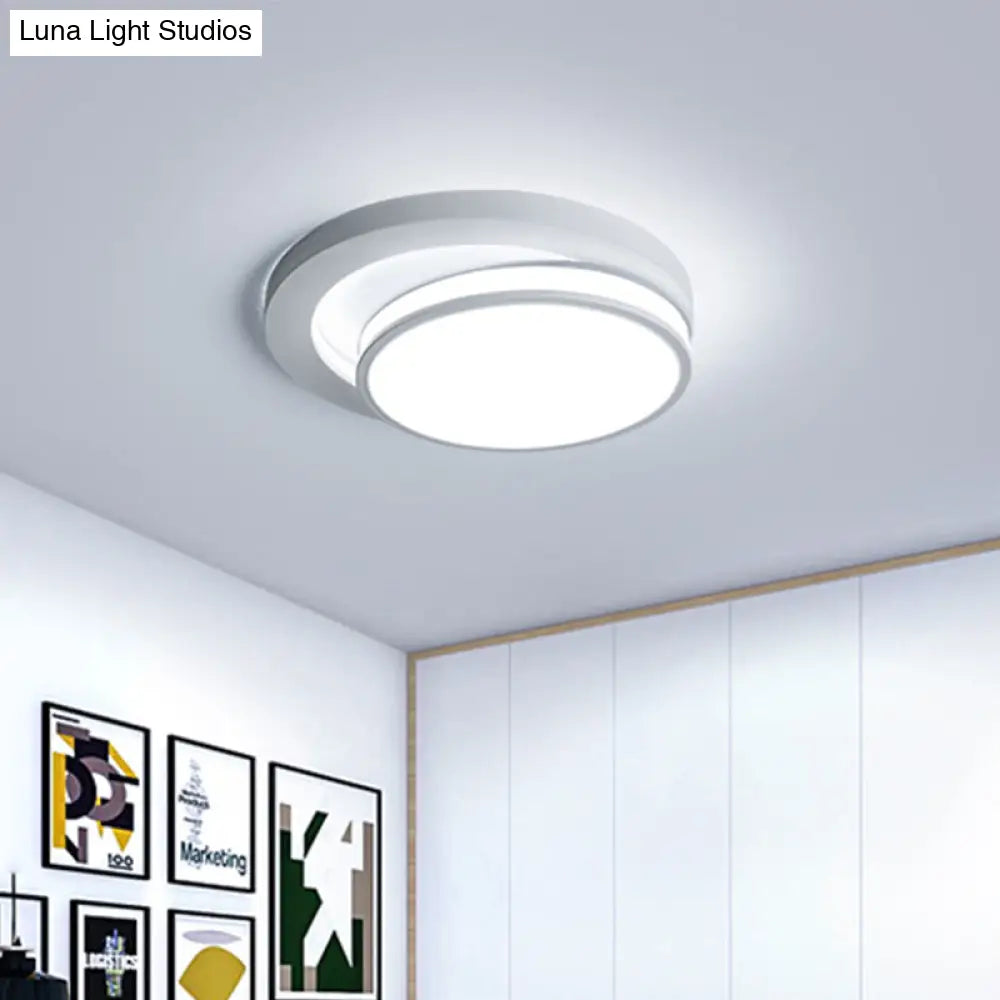 18/21.5 Metal Round Flush Mount Modern Black/White Led Ceiling Lamp In Warm/3 Color Light White / 18