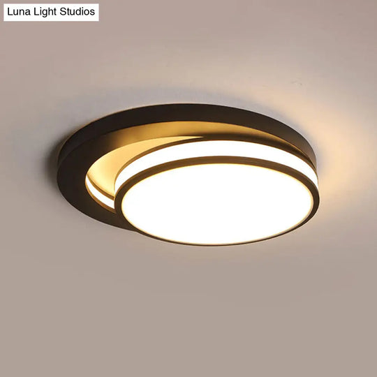18’/21.5’ Metal Round Flush Mount Modern Black/White Led Ceiling Lamp In Warm/3 Color Light