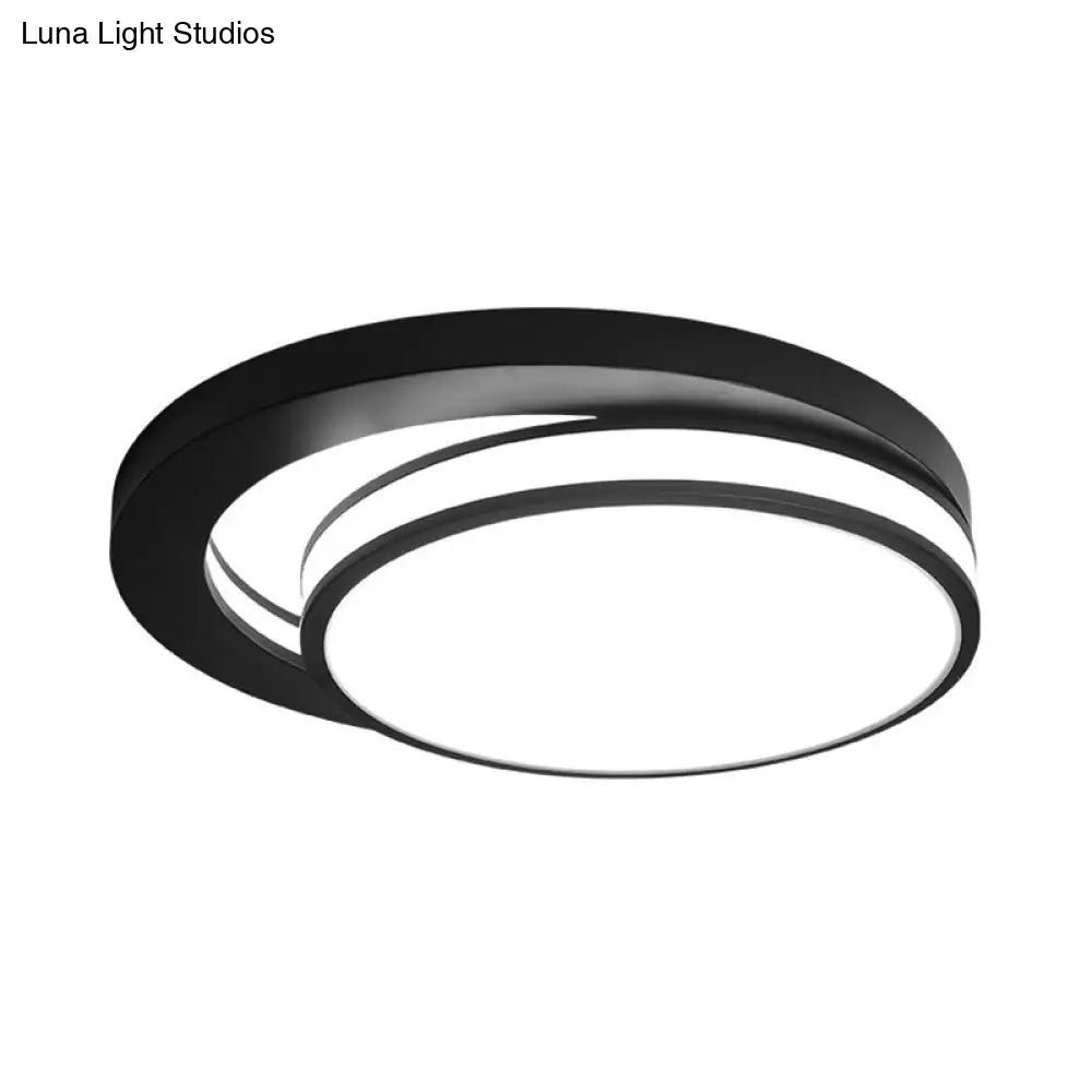 18/21.5 Metal Round Flush Mount Modern Black/White Led Ceiling Lamp In Warm/3 Color Light