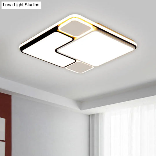 18/21.5 Modern Led Flush Lamp - White Square Ceiling Mount With Metallic Shade Warm/White Light / 18