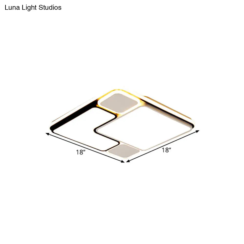 18’/21.5’ Modern Led Flush Lamp - White Square Ceiling Mount With Metallic Shade Warm/White Light