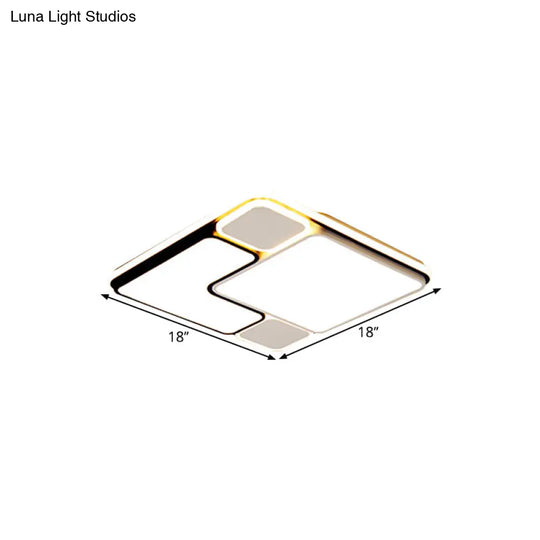18/21.5 Modern Led Flush Lamp - White Square Ceiling Mount With Metallic Shade Warm/White Light