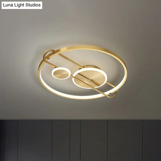 18/22 Wide Circular Led Flush Mount Bedroom Light With Minimalist Metal Design - Gold