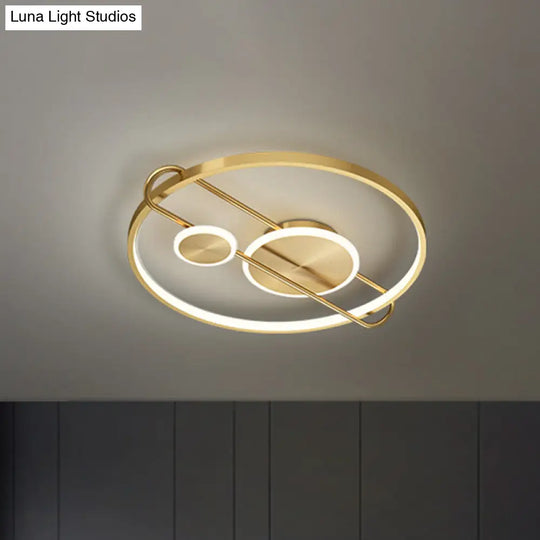 18’/22’ Wide Circular Led Flush Mount Bedroom Light With Minimalist Metal Design - Gold