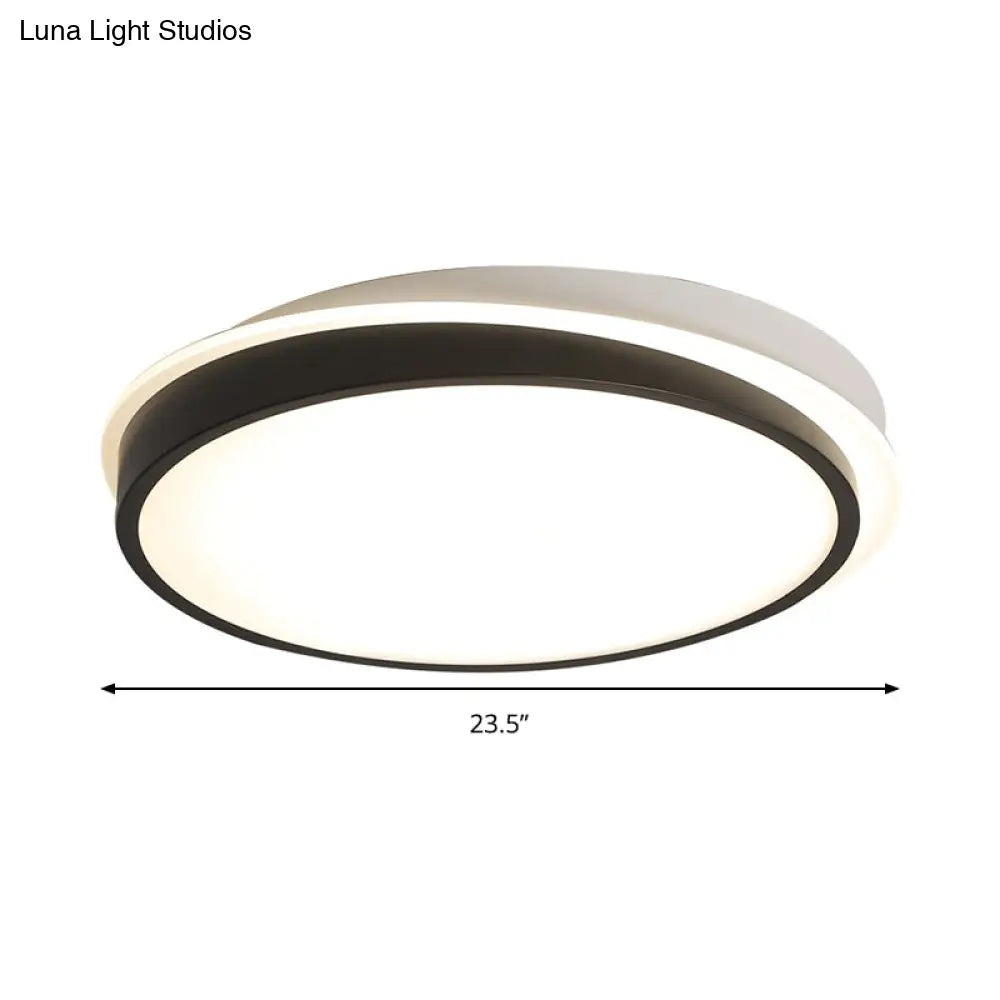 18’/23.5’ Dia Black Led Flush Mount Ceiling Light - Simple Metal Design With Acrylic Diffuser