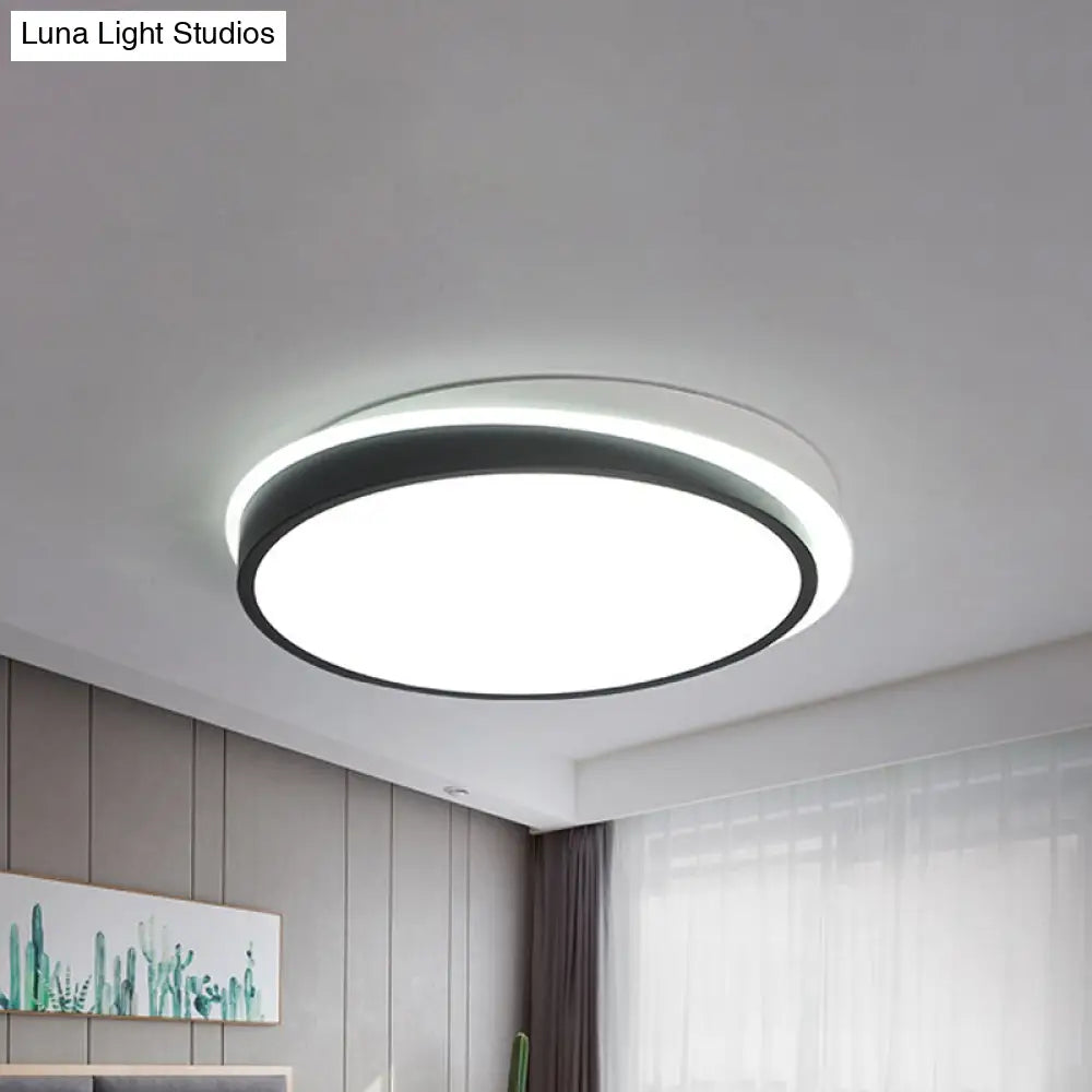 18/23.5 Dia Black Led Flush Mount Ceiling Light - Simple Metal Design With Acrylic Diffuser
