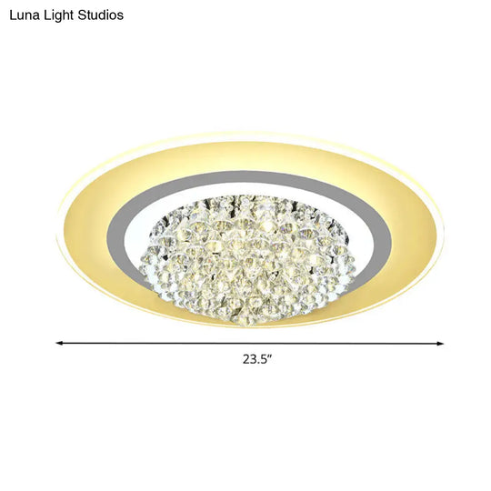 18/23.5 Led Round Flush Light Fixture - Elegant White Crystal Mount Lighting For Living Room In