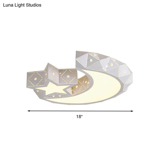 18/23.5 Wide Stars Moon Flush Mount Light Modern Acrylic Led White Ceiling In White/3 Color